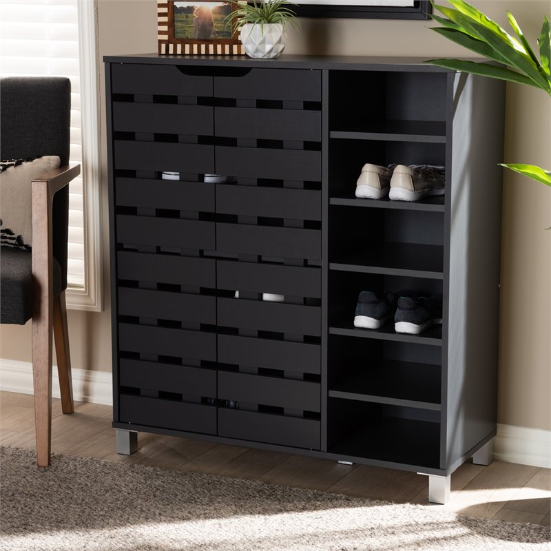 Bowery Hill Contemporary Shirley 2-Door Wood Shoe Cabinet in Dark Gray