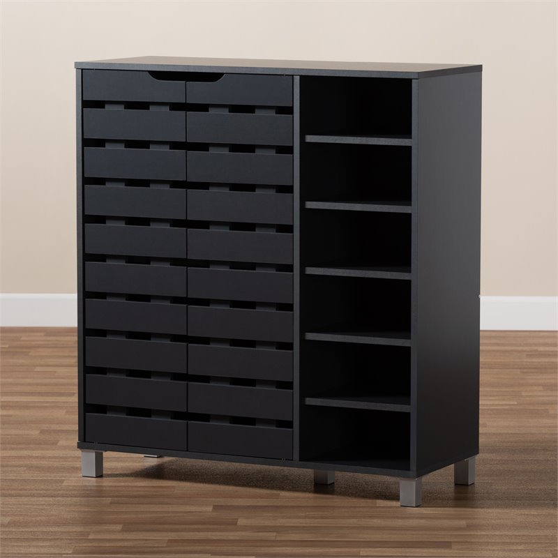 Bowery Hill Contemporary Shirley 2-Door Wood Shoe Cabinet in Dark Gray