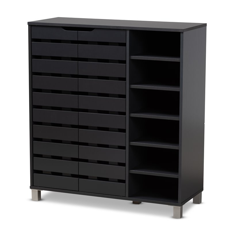 Bowery Hill Contemporary Shirley 2-Door Wood Shoe Cabinet in Dark Gray
