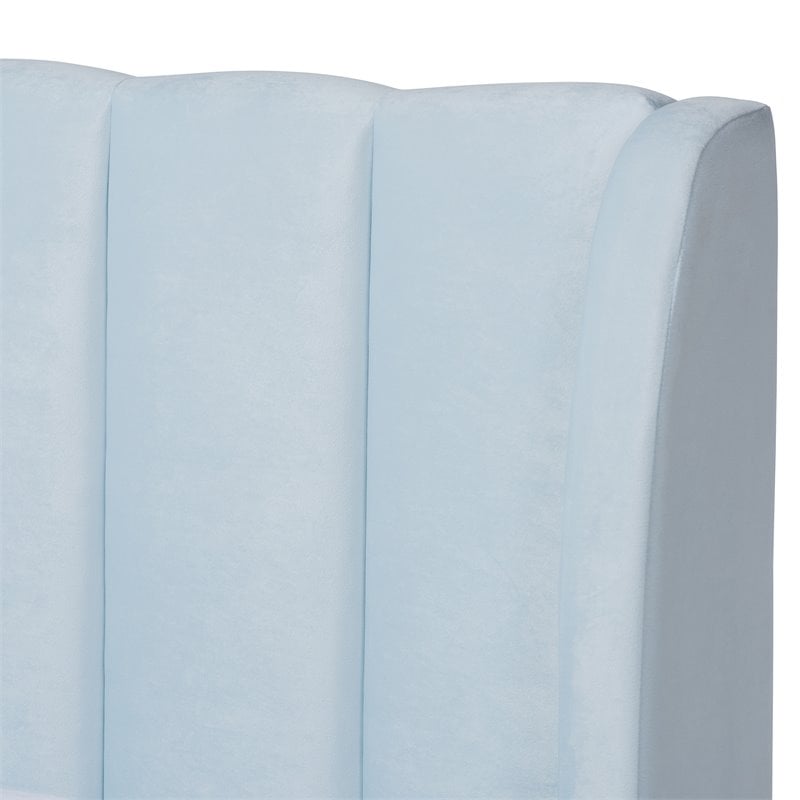 Bowery Hill Modern Velvet Upholstered Queen Platform Bed in Light Blue