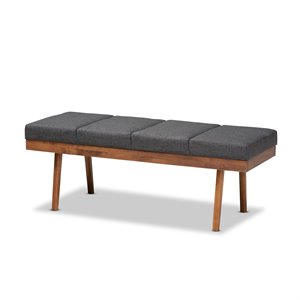 Bowery Hill Fabric Upholstered Wood Bench in Charcoal and Walnut Brown