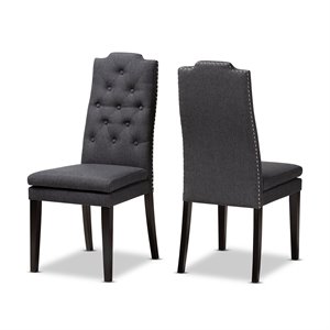 Bowery Hill 20&quotH Button Tufted Wood Dining Chairs in Charcoal Set of 2