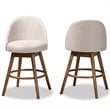 Bowery Hill Mid Century Upholstered Swivel Counter Stool in Walnut (Set of 2)