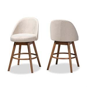 Bowery Hill Mid Century Upholstered Swivel Counter Stool in Walnut (Set of 2)