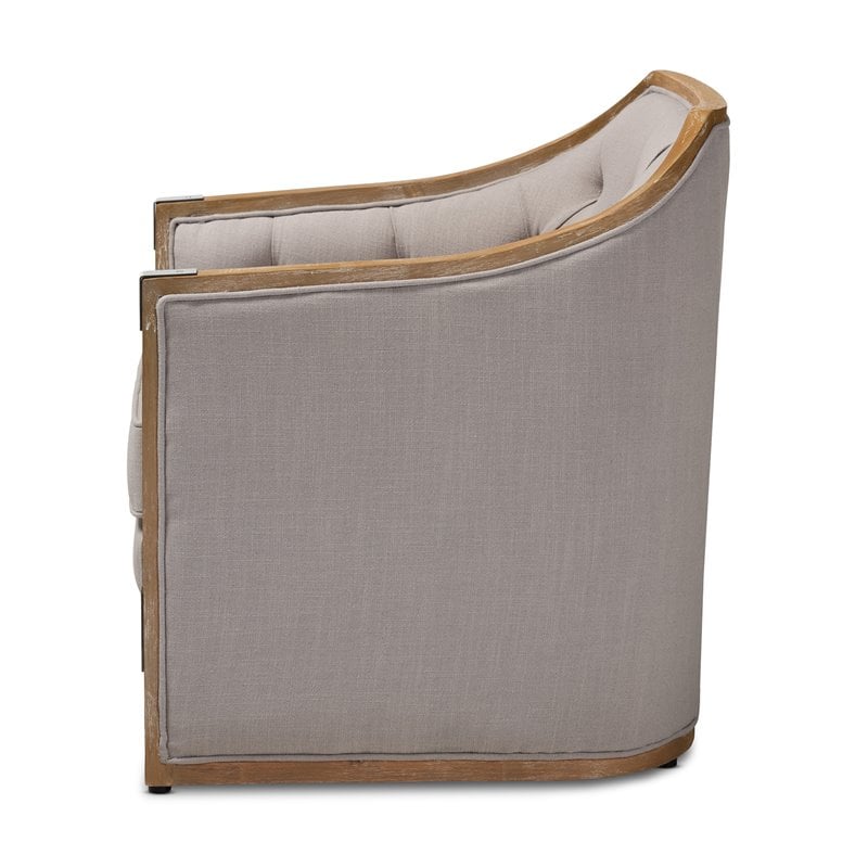 Bowery Hill Fabric and White Washed Oak Wood Accent Chair in Gray-Beige