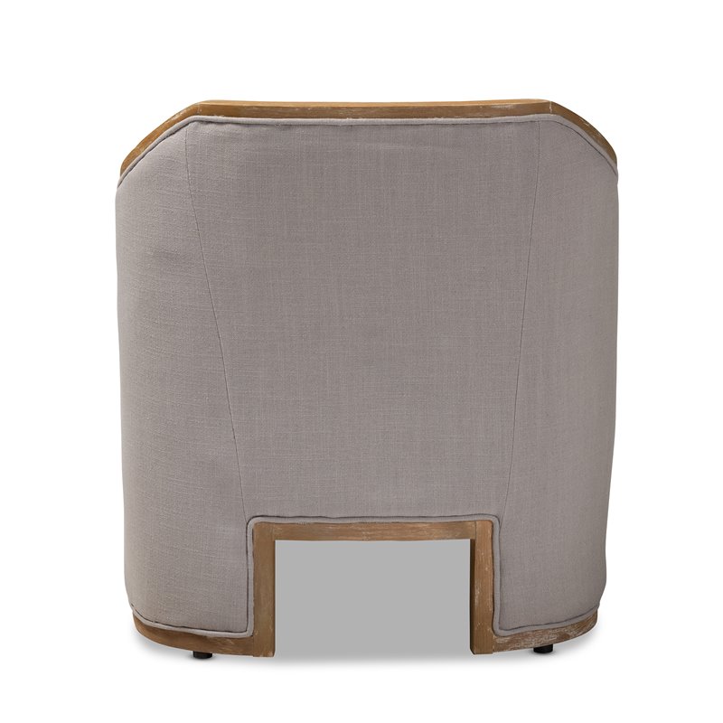 Bowery Hill Fabric and White Washed Oak Wood Accent Chair in Gray-Beige