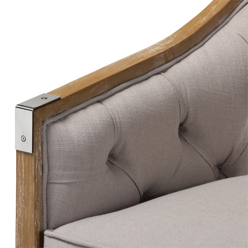 Bowery Hill Fabric and White Washed Oak Wood Accent Chair in Gray-Beige