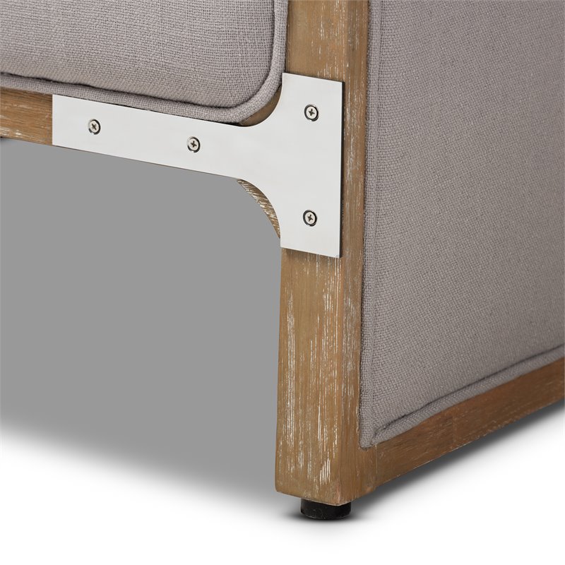 Bowery Hill Fabric and White Washed Oak Wood Accent Chair in Gray-Beige