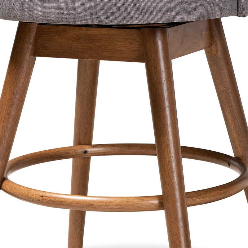 Bowery Hill Gray Upholstered Wood Swivel Counter Stool in Walnut (Set of 2)