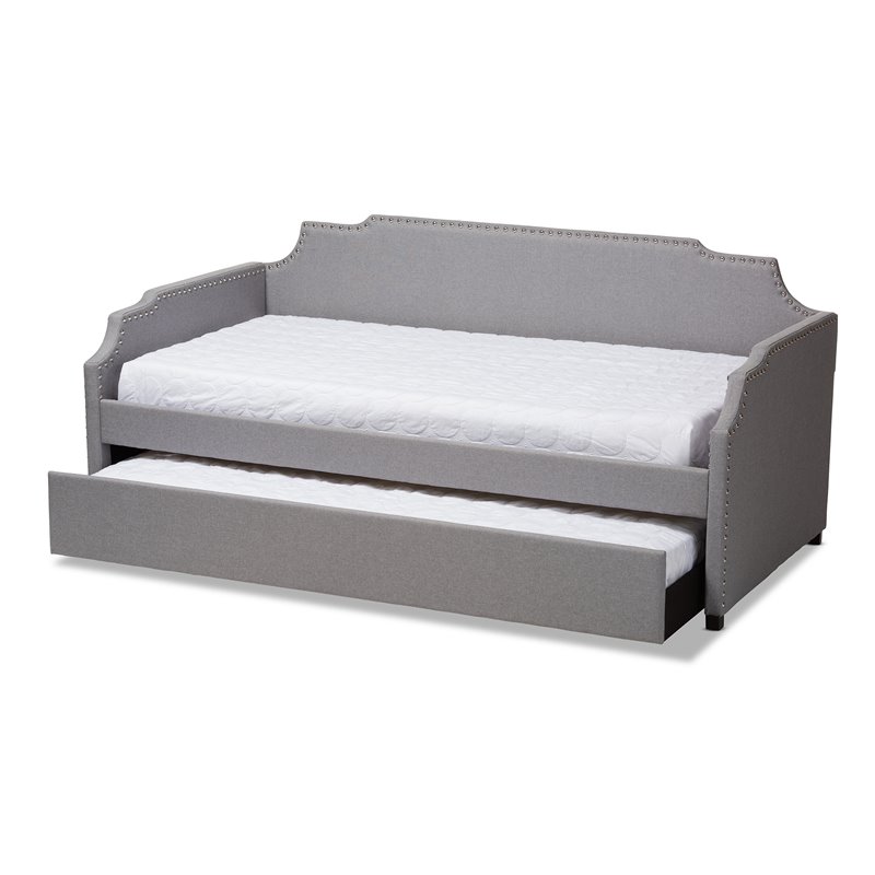 Bowery Hill Fabric Upholstered Twin Size Sofa Daybed with Trundle Bed in Gray