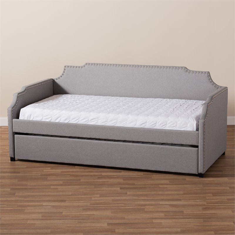 Bowery Hill Fabric Upholstered Twin Size Sofa Daybed with Trundle Bed in Gray