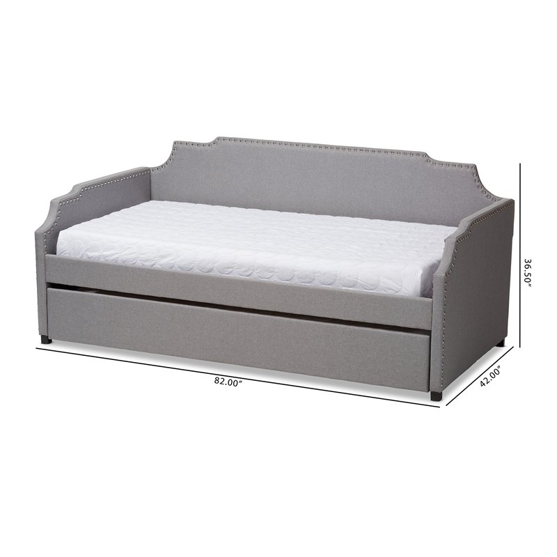 Bowery Hill Fabric Upholstered Twin Size Sofa Daybed with Trundle Bed in Gray