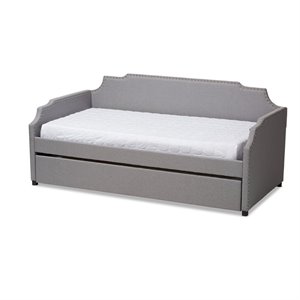 bowery hill grey upholstered twin size sofa daybed with trundle bed