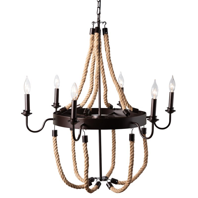Bowery Hill Industrial Hemp and Dark Bronze Metal 6 Light Chandelier
