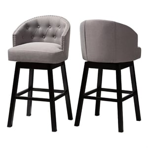 Bowery Hill 30.9&quot Contemporary Wood & Fabric Swivel Bar Stool in Gray (Set of 2)
