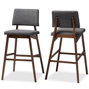 Bowery Hill 30&quotH Upholstered Walnut Wood Bar Stool Dark Gray Set of 2