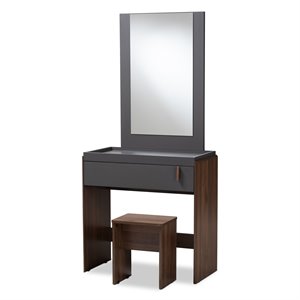 bowery hill modern wood vanity with stool in gray and walnut