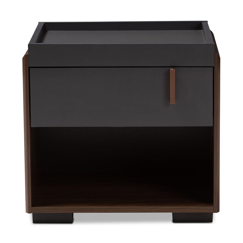 Bowery Hill Two-tone 1-Drawer Wood Nightstand in Gray and Walnut