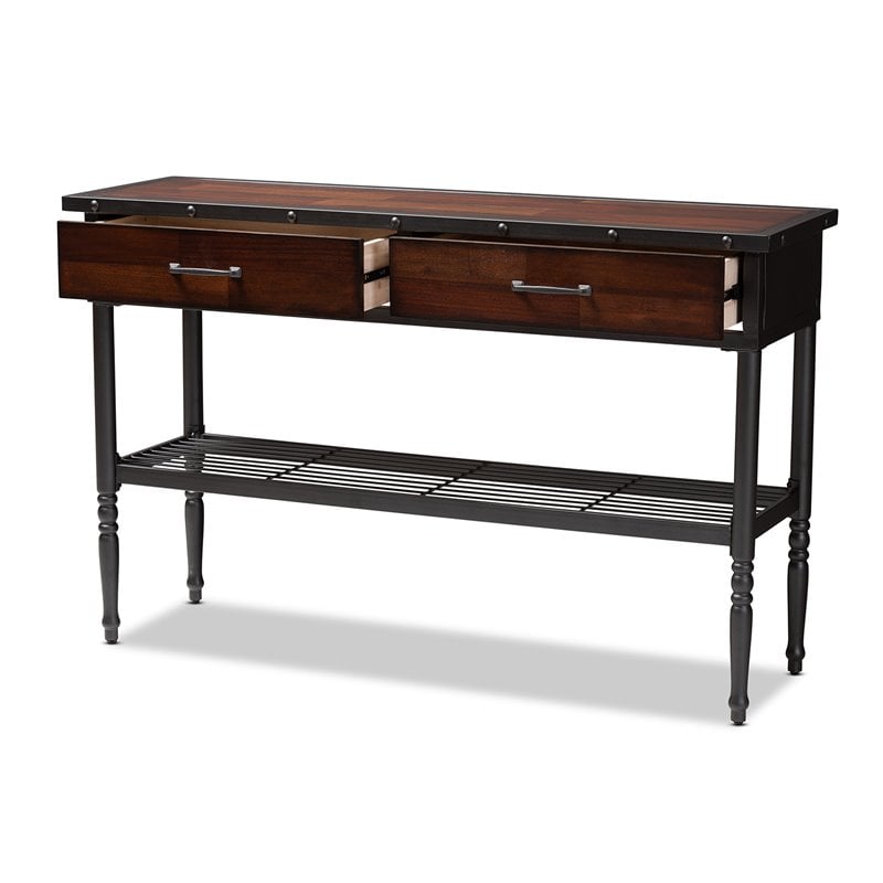 Bowery Hill 2-Drawer Wood and Metal Sideboard Server in Walnut Brown
