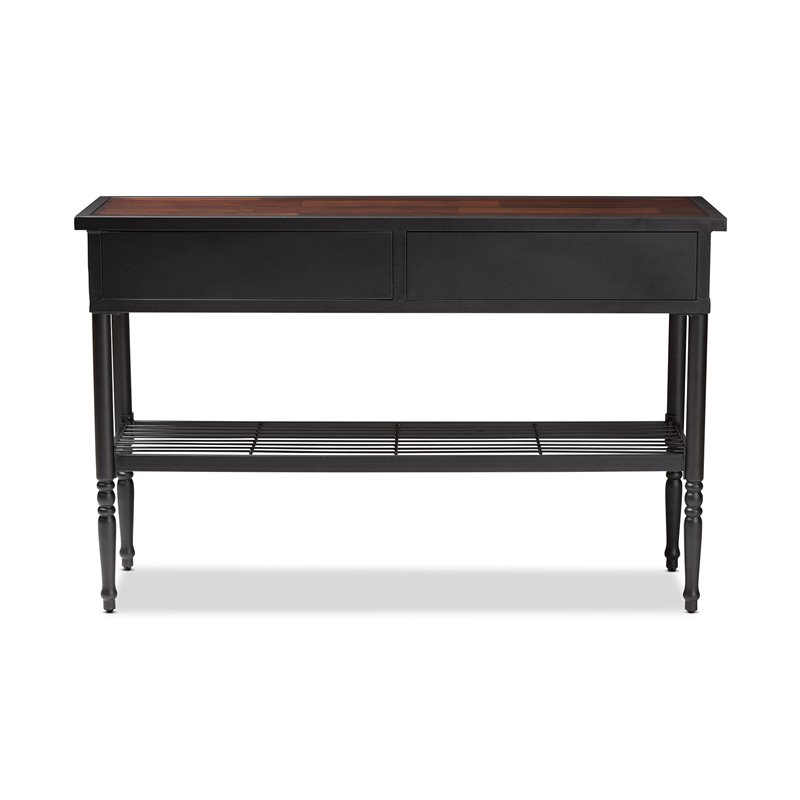 Bowery Hill 2-Drawer Wood and Metal Sideboard Server in Walnut Brown