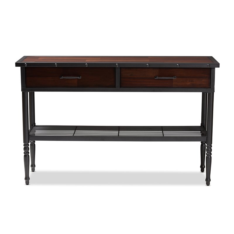 Bowery Hill 2-Drawer Wood and Metal Sideboard Server in Walnut Brown