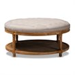 Bowery Hill Tufted Linen Fabric and Washed Wood Coffee Table in Beige
