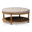 Bowery Hill Tufted Linen Fabric and Washed Wood Coffee Table in Beige