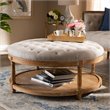 Bowery Hill Tufted Linen Fabric and Washed Wood Coffee Table in Beige