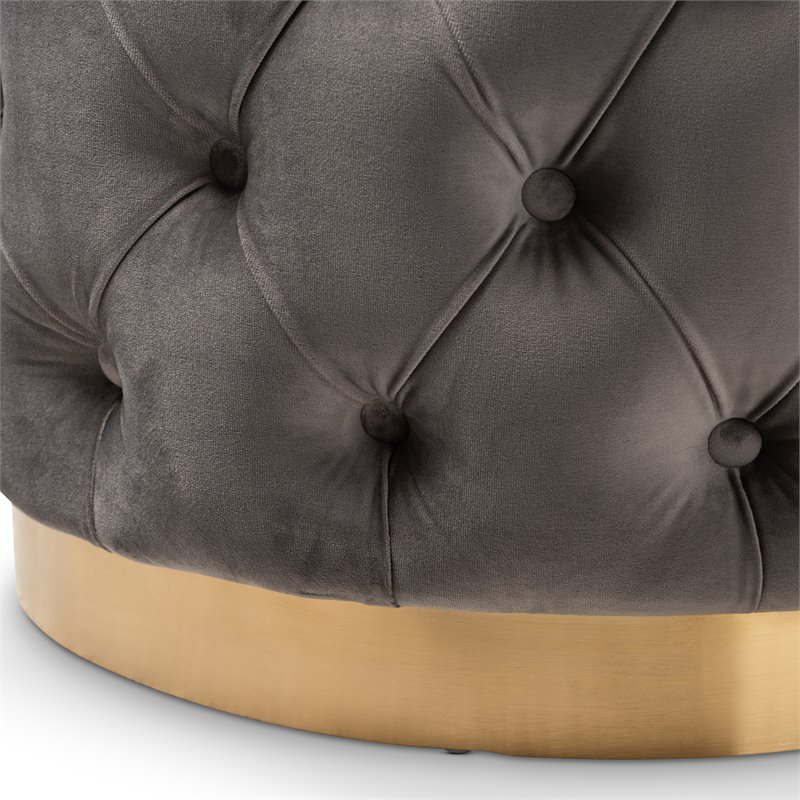 Bowery Hill Modern Tufted Velvet Ottoman in Gray and Gold