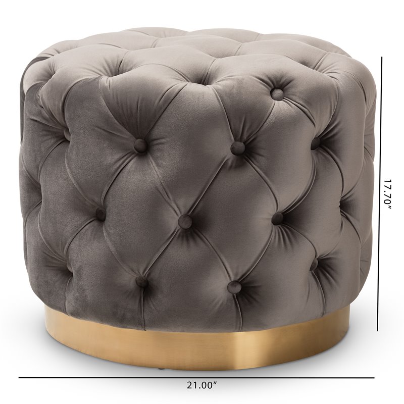 Bowery Hill Modern Tufted Velvet Ottoman in Gray and Gold