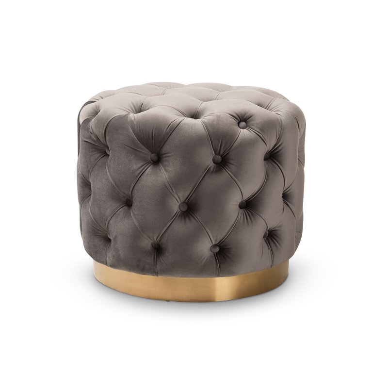 Bowery Hill Modern Tufted Velvet Ottoman in Gray and Gold