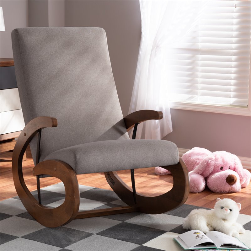 Bowery Hill Fabric and Wood Rocking Chair in Gray and Walnut Brown