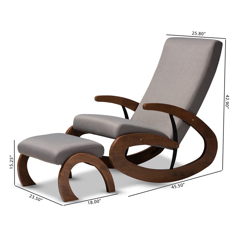 Bowery Hill Fabric and Wood Rocking Chair with Ottoman in Gray