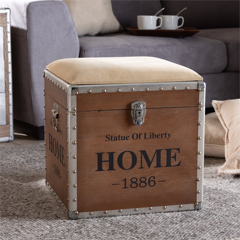 Bowery Hill Fabric and Wood Ottoman with Storage in Beige