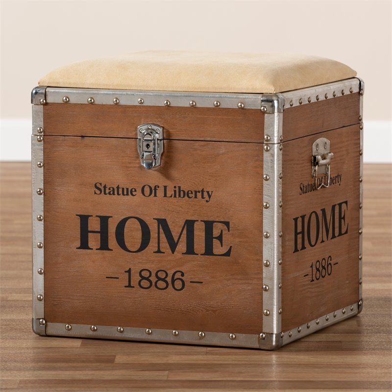 Bowery Hill Fabric and Wood Ottoman with Storage in Beige