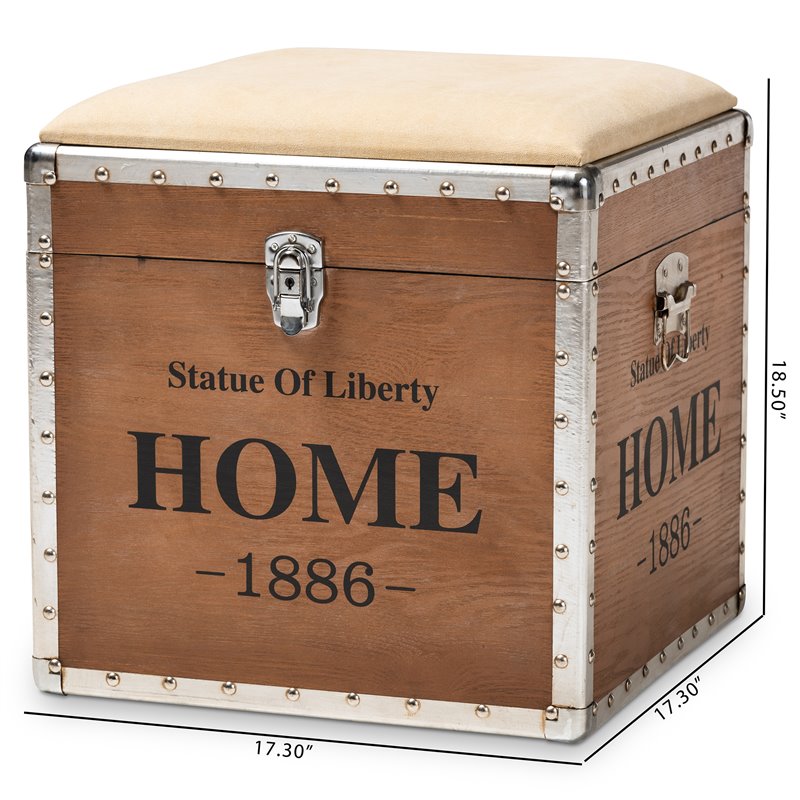 Bowery Hill Fabric and Wood Ottoman with Storage in Beige