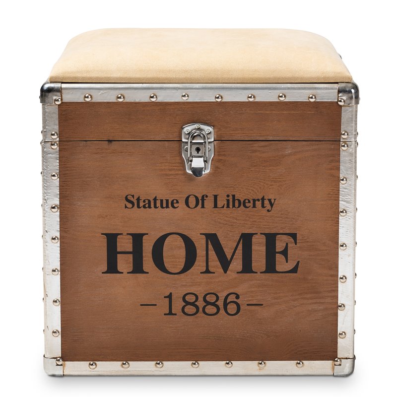 Bowery Hill Fabric and Wood Ottoman with Storage in Beige