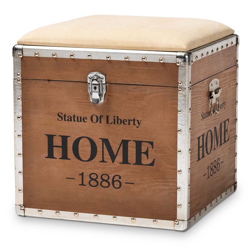 Bowery Hill Fabric and Wood Ottoman with Storage in Beige