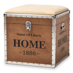 Bowery Hill Fabric and Wood Ottoman with Storage in Beige