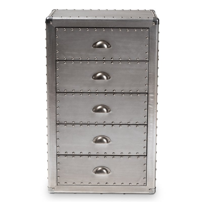 Bowery Hill Mid-Century 5-Drawer Metal Accent Chest in Silver