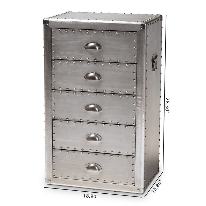 Bowery Hill Mid-Century 5-Drawer Metal Accent Chest in Silver