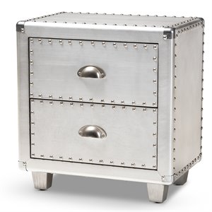 Bowery Hill Contemporary 2-Drawer Metal Nightstand in Silver