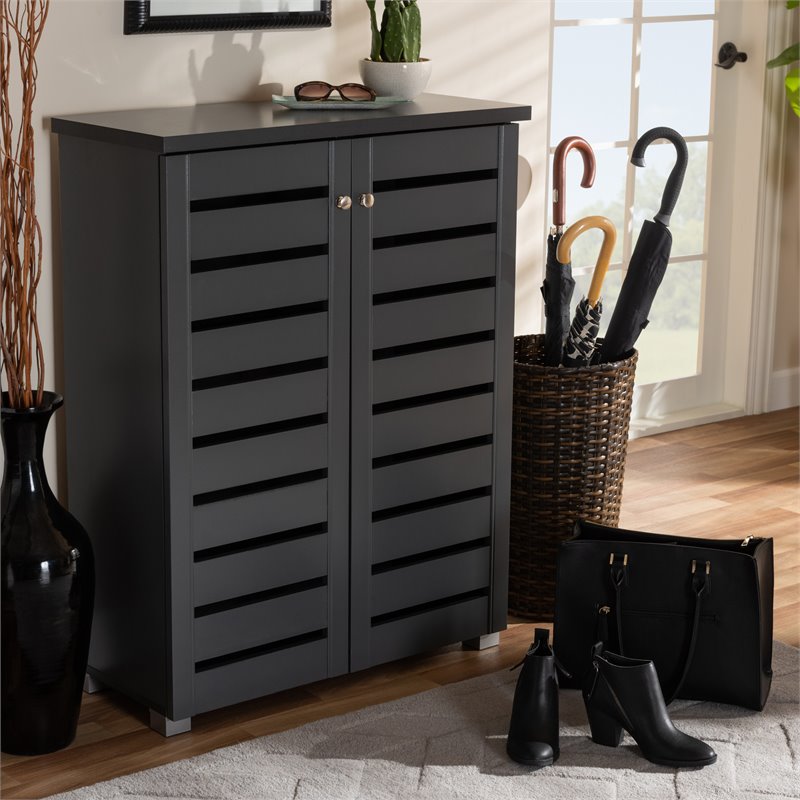 Bowery Hill 2-Door Wood Entryway Shoe Cabinet in Dark Gray