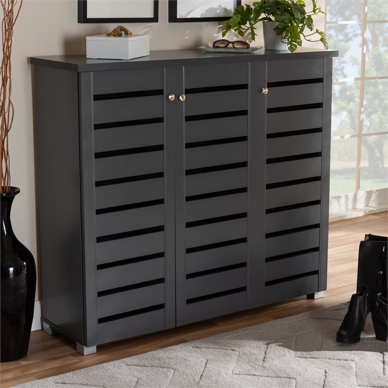Bowery Hill 3-Door Wood Entryway Shoe Cabinet in Dark Gray