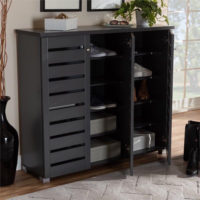 Bowery Hill 3-Door Wood Entryway Shoe Cabinet in Dark Gray