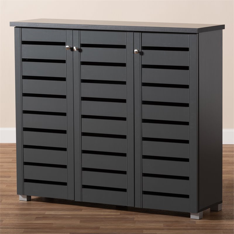 Bowery Hill 3-Door Wood Entryway Shoe Cabinet in Dark Gray
