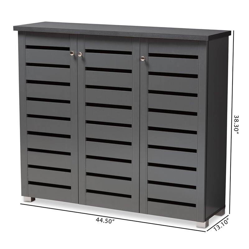 Bowery Hill 3-Door Wood Entryway Shoe Cabinet in Dark Gray