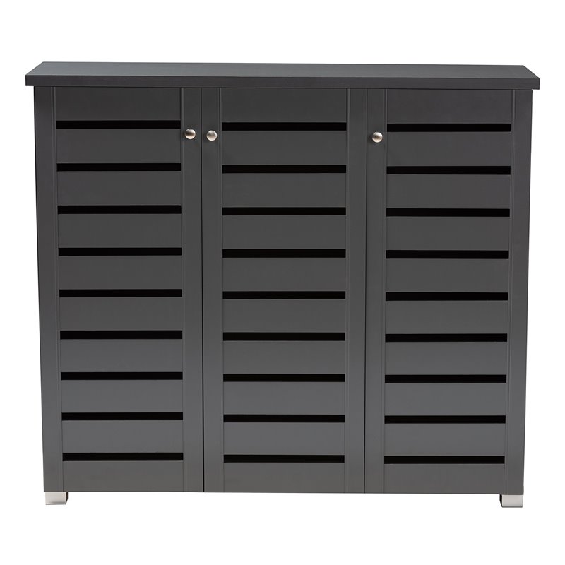 Bowery Hill 3-Door Wood Entryway Shoe Cabinet in Dark Gray