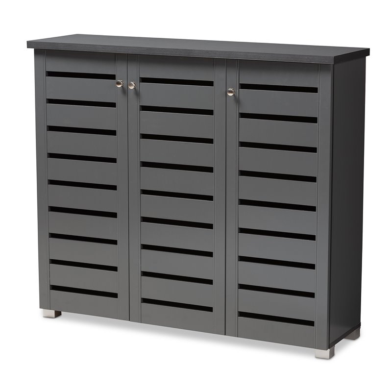 Bowery Hill 3-Door Wood Entryway Shoe Cabinet in Dark Gray
