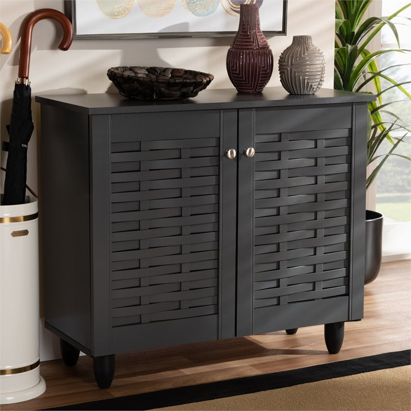 Bowery Hill 2-Door Wood Entryway Shoe Cabinet in Dark Gray